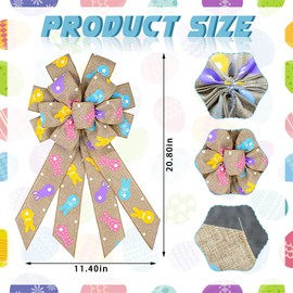 ALIBBON Alibbon Large Easter Bows for Wreaths, Spring Easter Wreath Bows, Flaxen Rabbit Bows for Crafts, Easter Decor, Colorful Rabbits Burlap Bows for Wreath Indoor Outdoor Wall Window Decorations