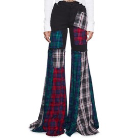 Dolls Kill Better Together Plaid Pants – Mixed Plaid, Wide Leg Pants, Perfect for Grunge Fashion - Large Multicolor