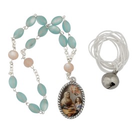 Kit de oración devocional de Santa Ana | Cuentas de cristal azul huevo de Robin | Incluye instrucciones e información | Gran regalo católico para primera comunión y confirmación | Hecho en Italia