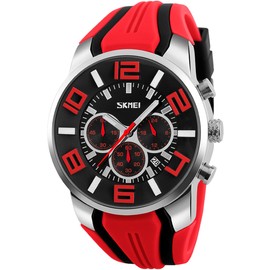 findtime Red Mens Sport Watches for Men Reloj para Hombre Colorful Cool Analog Wrist Watch Chronograph for Running Training Stopwatch