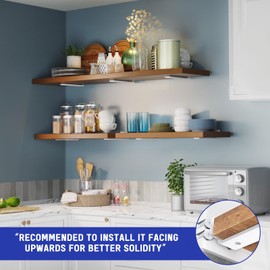 Goovilla Shelf Bracket, Heavy Duty Floating Shelf Brackets 8 inch Long, 6 Pack Brackets for Shelves, White Coated Metal Wall Shelf Support Brackets with 1/5 Inch Thick and 160 lb. Load Capacity