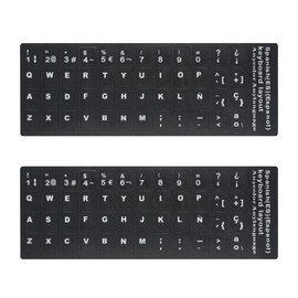 [2PCS Pack] HRH Spanish Keyboard Stickers,PC Keyboard Stickers Black Background with White Lettering for Computer