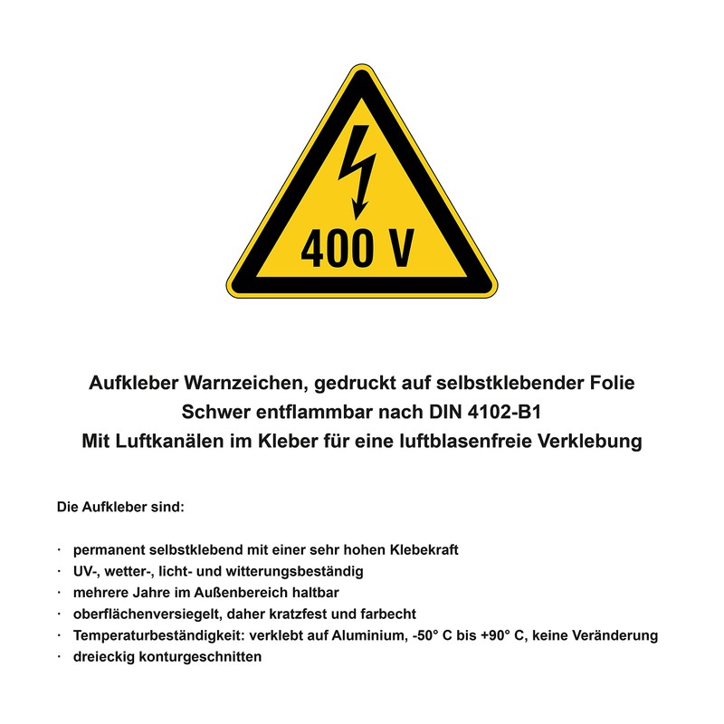 Electrical Voltage Warning Sticker 400 V 100 x 87 mm