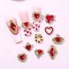 Valentine's Day Nail Charms 16Pcs Heart Nail Charms Red Nail