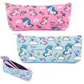 GGUFAY 2 Unicorn Pencil Cases, Canvas Pencil Case for Girls Teenagers, Pencil Case, Pencil Case, School Pencil Case for School, Office (Blue, Pink)