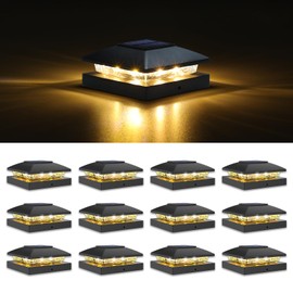 VOLISUN 4x4 Solar Post Cap Light 12pack,Solar Fence - Cap Lights Outdoor Waterproof for Wooden/Vinyl Post,Black Deck Post Cap Light Solar Powered with Warm White for Garden/Patio/Porch