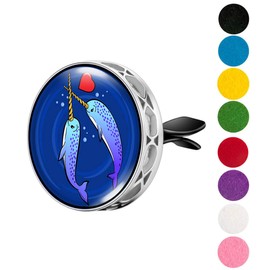 Wild Essentials Enamel Finish Narwhals Aromatherapy Car Air Freshener Essential Oil Car Vent Diffuser With Vent Clip and 8 Color Refill Pads