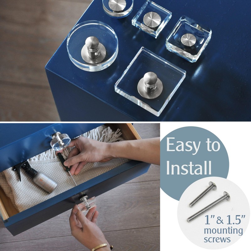 JEREVER 2 Pack Acrylic Knobs Large Size Crystal Brass Drawer