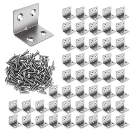 50 Pcs Heavy Duty Angle Brackets, Corner Bracket for Wood with 200 Screws L Metal Brackets Brace 90 Degree for Furniture Shelf Fixing