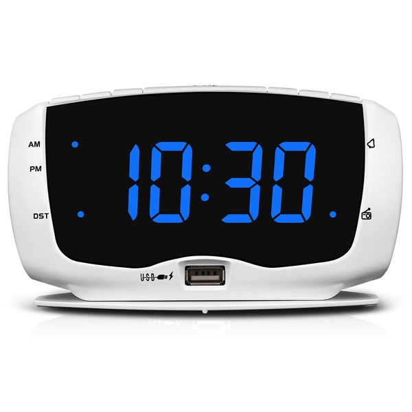 DreamSky Alarm Clock Radio for Bedroom with 2 USB Charging Ports, Electric Bedside Clock with Dimmable 1.4" Large Numbers, Digital FM Radio with Earphone Jack, DST, 12/24H
