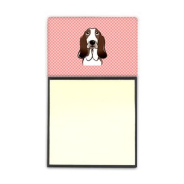 Caroline's Treasures BB1243SN Checkerboard Pink Basset Hound Refiillable Sticky Note Holder or Note Dispenser, Large, Multicolor