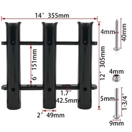 ISURE MARINE Boat Black Three Pole Side Mount Rod Holder Bracket Fishing Tool Holder Tube 3 Rod Rack Plastic PP with Screws Side-Mount