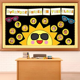 Summer Sun Bulletin Board Set Welcome Back to School Paper Cutouts DIY Picture Frame Crafts Everyone Shines in This Class Bulletin Board Decoration for Office Home School Chalkboard Wall Door Supplies