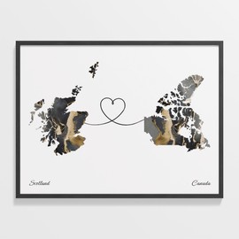 Scotland to Canada Print, Canadian Marble Two Countries Map Poster, Travel Art, LDR