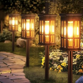 PCXWTLN Solar Lights for Outdoor Garden, 4 Pack Solar Path Lights, Waterproof Solar Lights for Garden with Warm White Light, Garden Decoration for Patio, Lawn, Yard