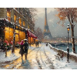 QACEYID Paint by Number for Adults, Streets of Paris in Winter, Oil Painting for Beginner, DIY Acrylic Painting Kit for Room Decor Gift 16x20 Inch