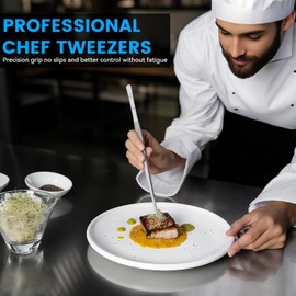 HOTEC Kitchen Tweezers Tongs Stainless Steel, Set of 6 - Professional Cooking Tweezers for Cooking, Chefs, BBQ, Seafood, Baking & Repair