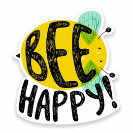 2 x 10cm Bee Happy Vinyl Stickers Decals Laptop Car Kids Fun Cute Animal #9648 (8.5cm Wide x 10cm Tall)