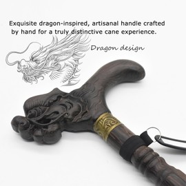 DORANMI Exquisite Dragon Wood Cane for Men and Women, Natural Wenge Wood Cool Walking Stick for Senior Support, Up to 500 Lbs, Ergonomic Wood Cane with Dragon Head, Suitable for Gift Giving (Brown)