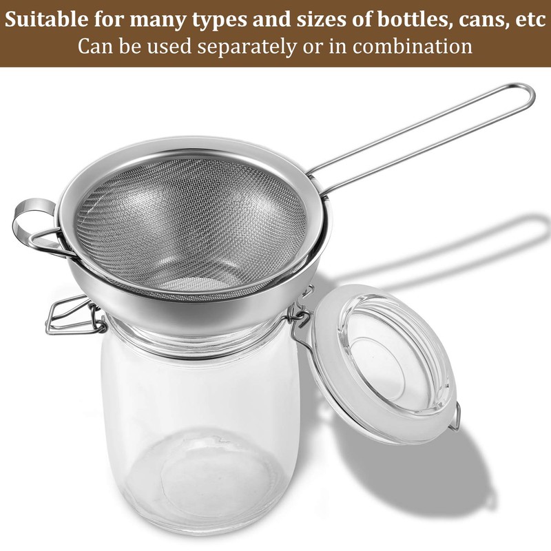 4 Pieces Stainless Steel Funnels with Fine Mesh Strainer, Household