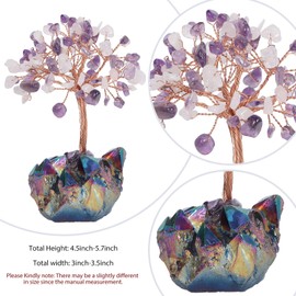 Cheungshing Amethyst Rose Quartz Crystal Tree with Rainbow Titanium Crystals Base, Healing Reiki Money Bonsai for Home Office Desk Decor