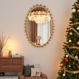 CAVINHOME Antique Gold Oval Mirror Unique with Beveled Glass and Ball Frame–24"x36"Beaded Large Decorative Ornate Mirrors for Bathroom,Bedroom, Living Room,Hallway