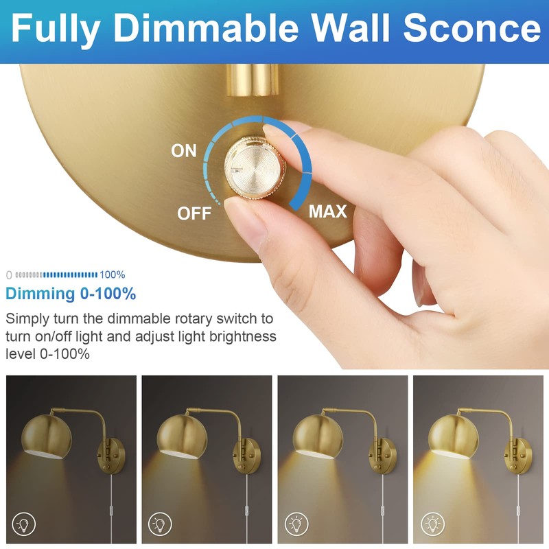 VATONI Plug in Dimmable Wall Sconce Swing Arm Wall Lights