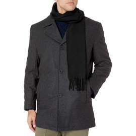 London Fog Men's Amity 34" Wool Blend Car Coat with Scarf Outerwear, New Charcoal, Large