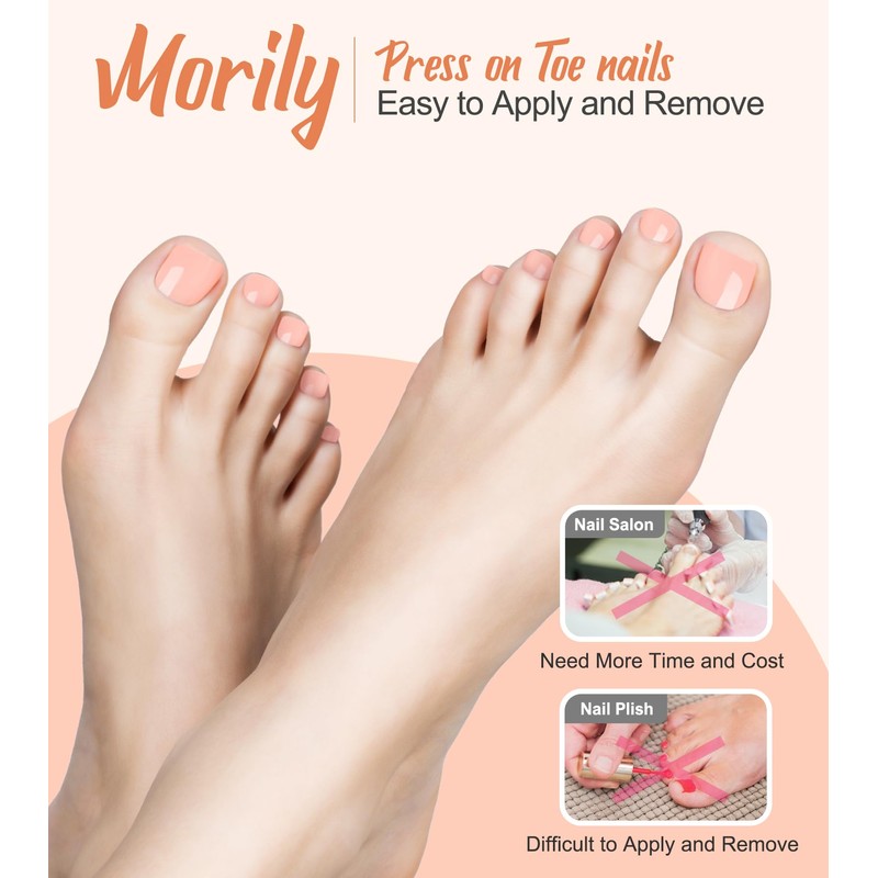 Morily Summer Press on Toenails Short Square, 28Pcs Nude Pink