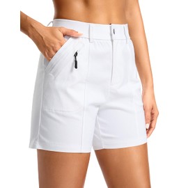 SANTINY Women's 5" Hiking Golf Shorts Quick Dry Stretch Casual Work Shorts with Pockets for Women Walking Travel Summer (White_S)