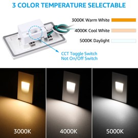 LEONLITE 3CCT 120V LED Step Lights, Dimmable 3.5W Indoor Outdoor Stair Light, 3000K/4000K/5000K Selectable, CRI90, ETL Listed, Vertical, IP65 Waterproof, Aluminum, White, Pack of 3