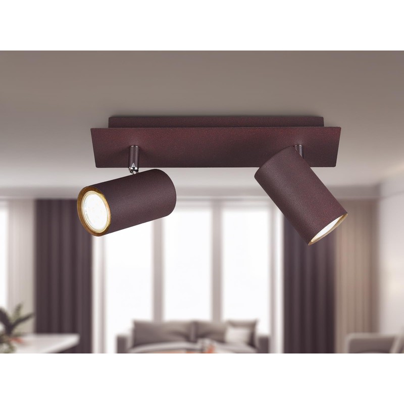 meineWunschleuchte 2-Bulb Ceiling Spotlight Metal in Rust Look, Matt, Width