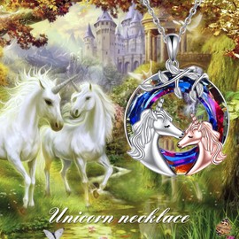AOBOCO Mother's Day Pendant Mum Daughter Unicorn Necklace for Girls 925 Sterling Silver Unicorn Jewellery for Women Unicorn Gifts for Her