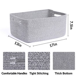 MiniArk Large Storage Baskets for Organizing, Closet Shelf Baskets for Clothes Blanket Towels, Baby Nursery, Toy Bins Box, Woven Rope Baskets, 17 x 13 x 7.5”, 4 Packs Mixed Grey