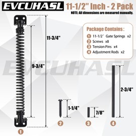 EVCUHASL 11-1/2" Gate Spring Self Closing Heavy Duty Door Springs to Close Door, Automatic Gate Closer with Adjustable Tools for Metal Gates, Wooden Fences and Vinyl Fence Gates(Black, 2 Pack)