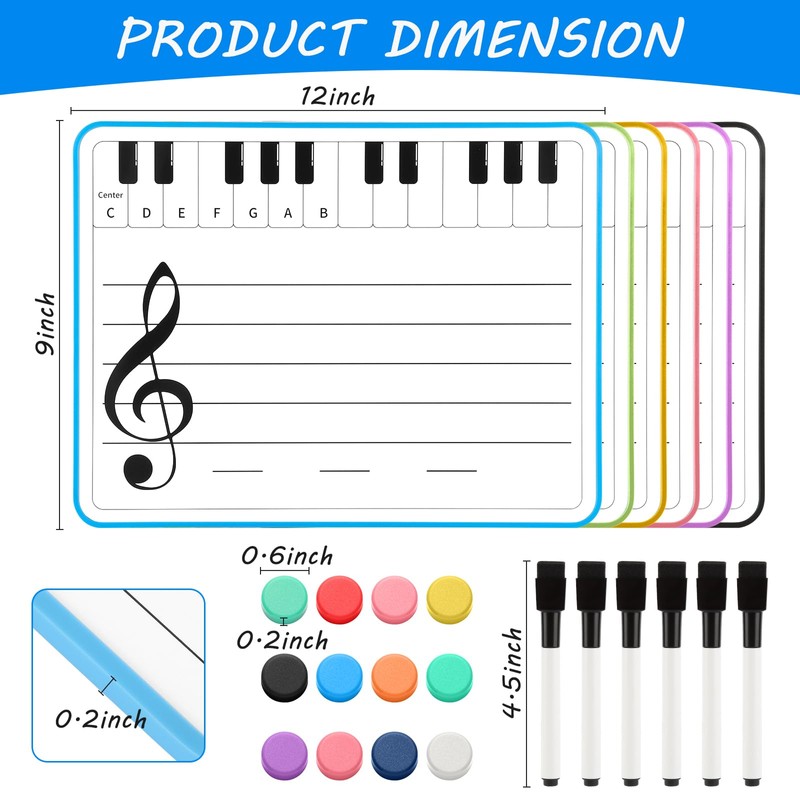6 Pack Magnetic Music Staff Whiteboard 9'' x 12'' Mini