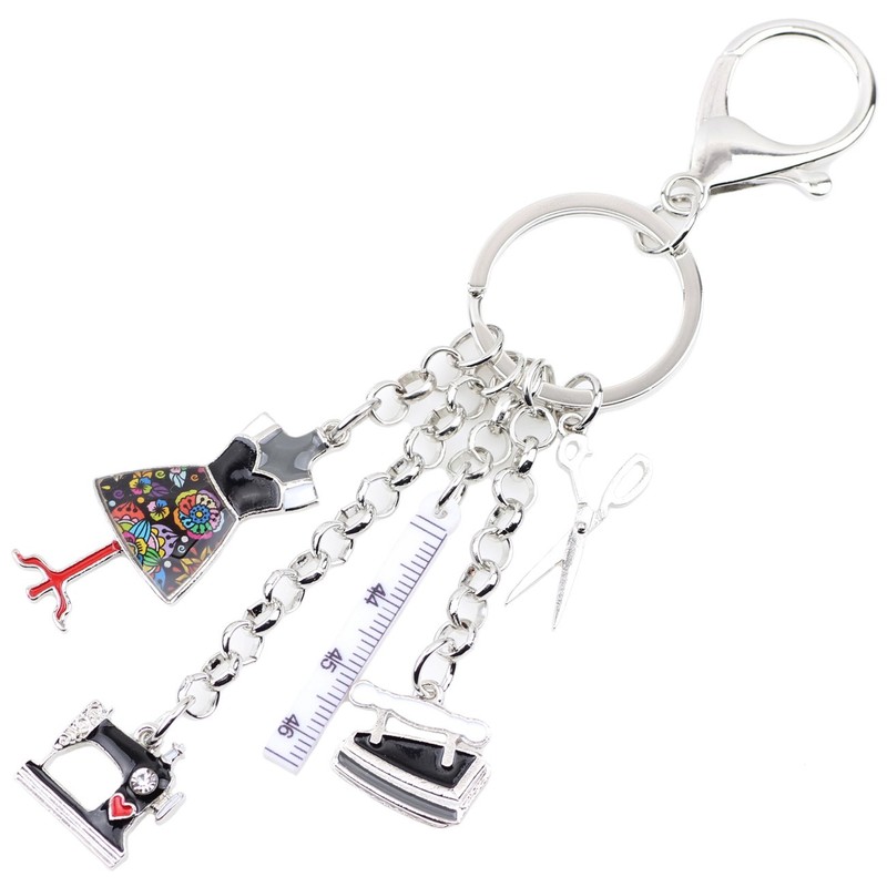 WEVENI Alloy Sewing Machine Key Ring Scissors Ruler Iron Jewellery