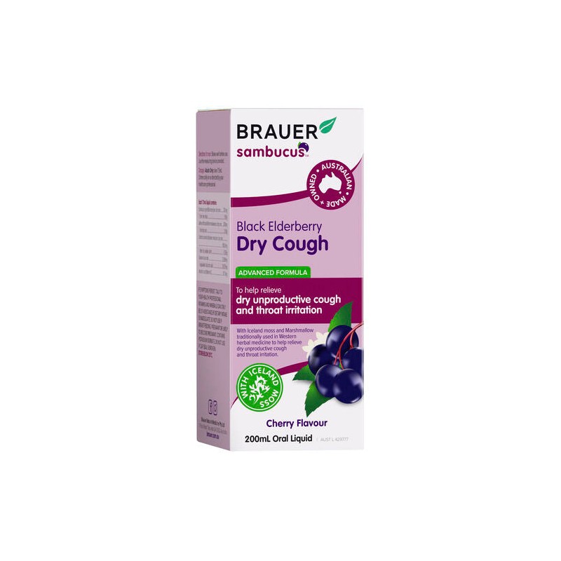 Brauer Eldeberry Dry Cough Liquid Cherry Flavour 200ml