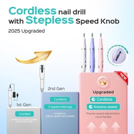 Cordless Electric Nail Drill File: COSLUS Nail Drill Machine with Stepless Speed Knob for Acrylic Gel Dip Powder Polish, Professional Portable Manicure Pedicure Kit Rechargeable for Home Salon Use | COSLUS