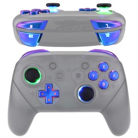 eXtremeRate DTFS LED Tasten Kit für NS Switch Pro Controller, 9 Modi 6 Bereiche Leucht Thumbsticks D-Pad ABXY Trigger Buttons V2 LED Kabel Licht Knopf Zubehör für Switch Pro–Lila Blau Symboltasten