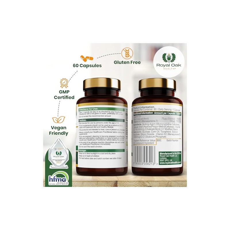 Vitamin D3 K2 High Strength MK7 Supplement (Vitamin D 3000