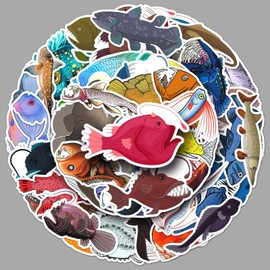 Pack of 50 Fish Stickers Pack Fish Sticker Set Waterproof Vinyl Stickers for Laptop Children Cars Motorcycle Bicycle Skateboard Luggage Suitcase Computer Sticker Graffiti Decal