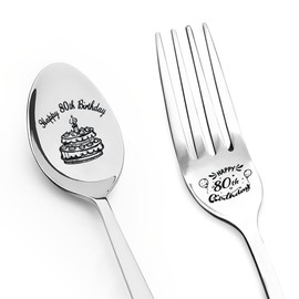 Happy 80th Birthday Gifts for Grandpa Grandma Fork Spoon 80 Yrs Old Birthday Gift for Mom Dad Birthday Gift for Husband Wife Spoon Fork Set Aunt Uncle 80 Year Old Birthday Presents for Men Women