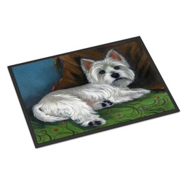 Caroline's Treasures PPP3287MAT Westie Wake Up Doormat 18x27 Front Door Mat Indoor Outdoor Rugs for Entryway, Non Slip Washable Low Pile, 18H X 27W