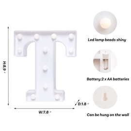 Foaky LED Letter Lights Sign Marquee Light Up Letters Sign for Night Light Wedding/Birthday Party Battery Powered Christmas Lamp Home Bar Decoration(T)