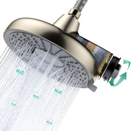 F8 Filtered Shower Head 8 Inch High Pressure 3 Rainfall Spray Modes Shower Head Filter for Hard Water, 99% Remove Chlorine, Harmful Substance, Easily Replace Cartridge, Brushed Nickel