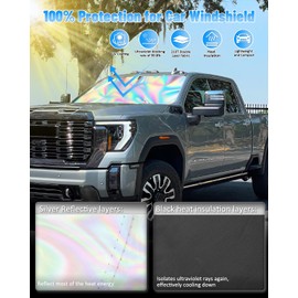 Holographic Reflective Car Windshield Sun Shade Compatible with GMC Sierra 1500 2500 HD 3500 HD 2014-2018, Foldable Reflective Window Sunshade for UV Protection & Heat Reduction