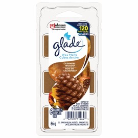 Glade Wax Melts Air Freshener and Odor Eliminator, Scented Essential Oils for Home and Bathroom, Cashmere Woods, 6 Count