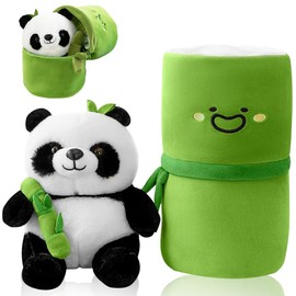 CDLIZW Panda Plüschtier,26 cm Plüsch-Panda mit Bambus,Cartoon-Bambusröhren-Panda-Plüschtiere,Geburtstagsgeschenke für Kinder,Panda Spielzeug GeschenkFür Frauen Kinder Jungen Mädchen