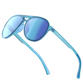 Lasiyanor Lightweight TAC Polarized Tinted Classic Vintage Retro 70s Sunglasses, TR-90 Frame for Women Men, UV 400 Protection, Transparent Blue, Medium